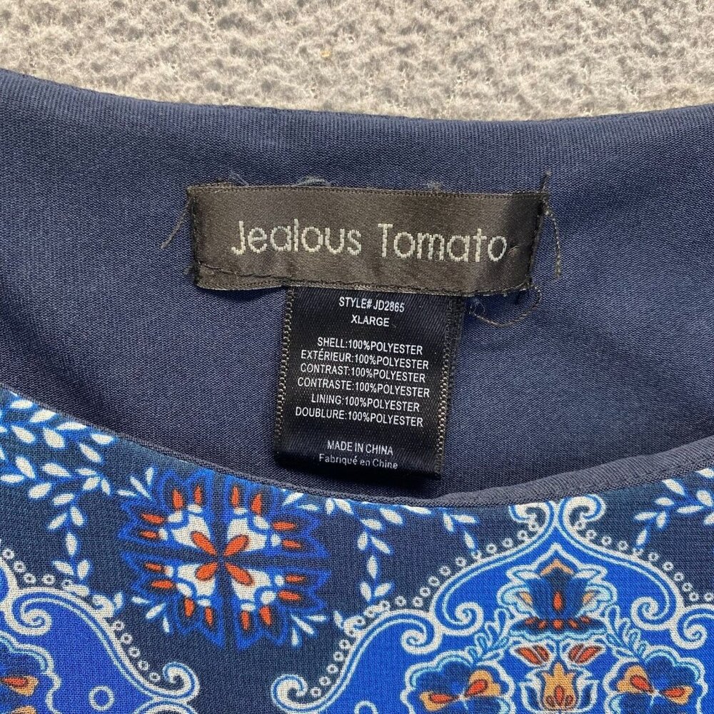 Jealous Tomato Dress Women's Size XLShift Navy Blue Medallion Bell Sleeve Lined - Picture 3 of 12